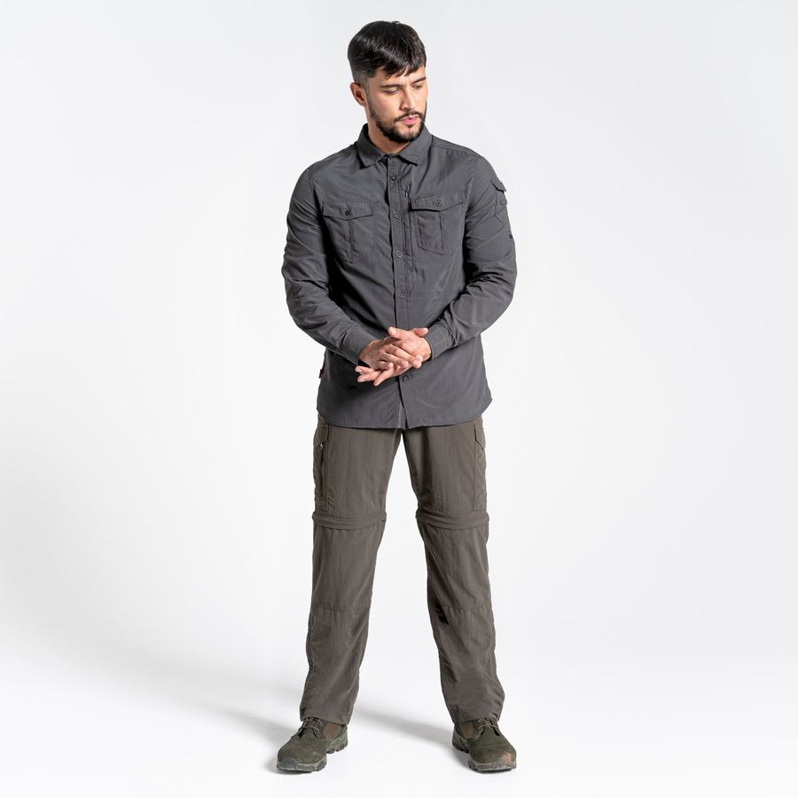 Black Craghoppers NosiLife Adventure II Long Sleeved Men's Shirts | VSP8879NX