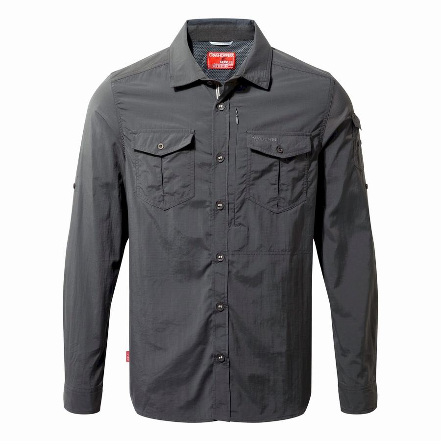 Black Craghoppers NosiLife Adventure II Long Sleeved Men's Shirts | VSP8879NX