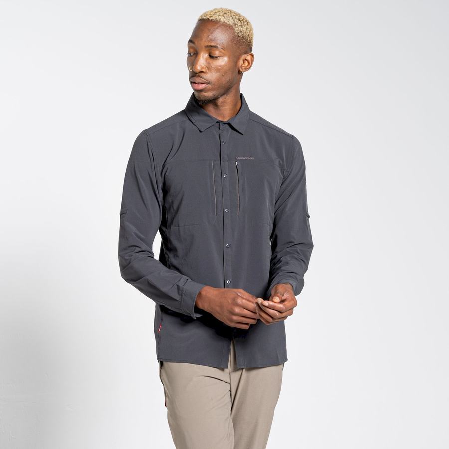 Black Craghoppers NosiLife Pro IV Long Sleeved Men's Shirts | ERA6694SU