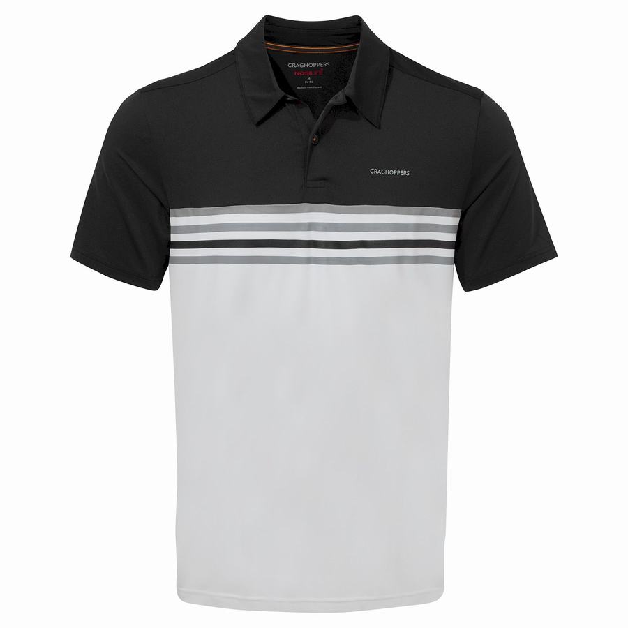 Black White Craghoppers NosiLife Pro Short Sleeved Polo Men's T-Shirts | CBI7982QN