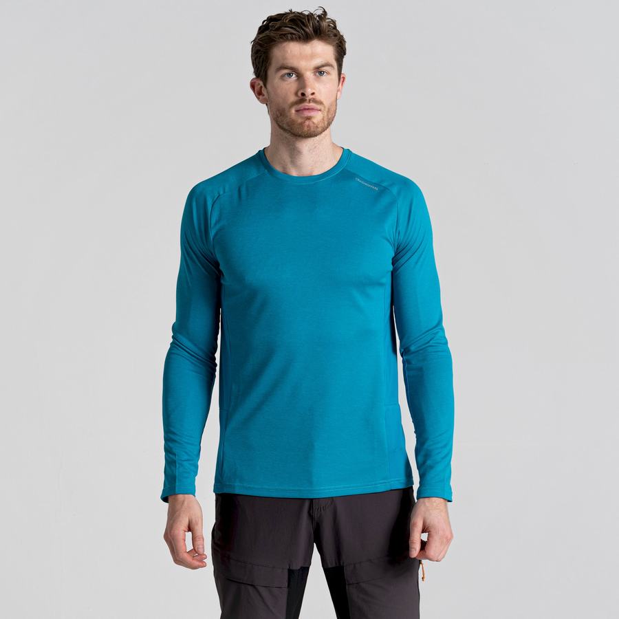 Blue Craghoppers Dynamic Pro Long Sleeved Men's T-Shirts | XEV3042SC