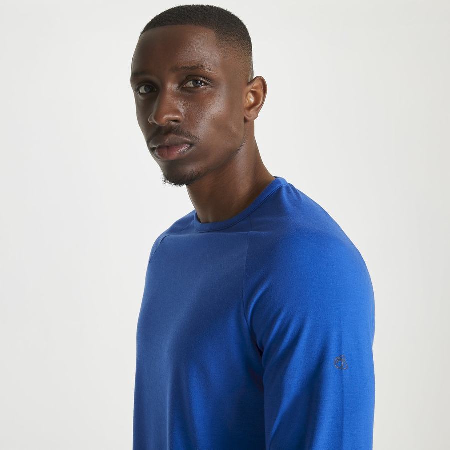 Blue Craghoppers First Layer Long-Sleeved Men's T-Shirts | VFJ8313PI