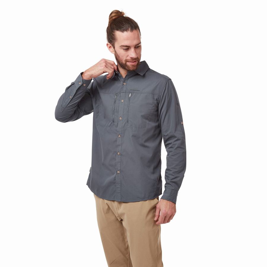 Blue Craghoppers Kiwi Boulder Long Sleeved Men's Shirts | XDX2210CA