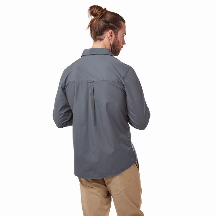 Blue Craghoppers Kiwi Boulder Long Sleeved Men's Shirts | XDX2210CA