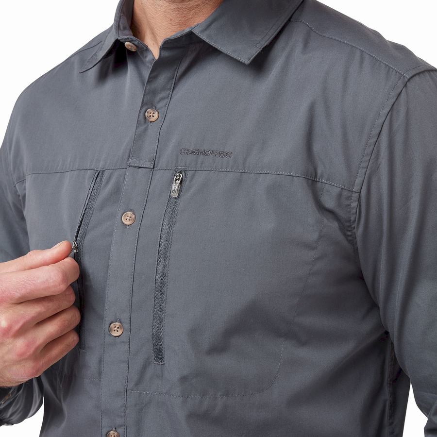 Blue Craghoppers Kiwi Boulder Long Sleeved Men's Shirts | XDX2210CA