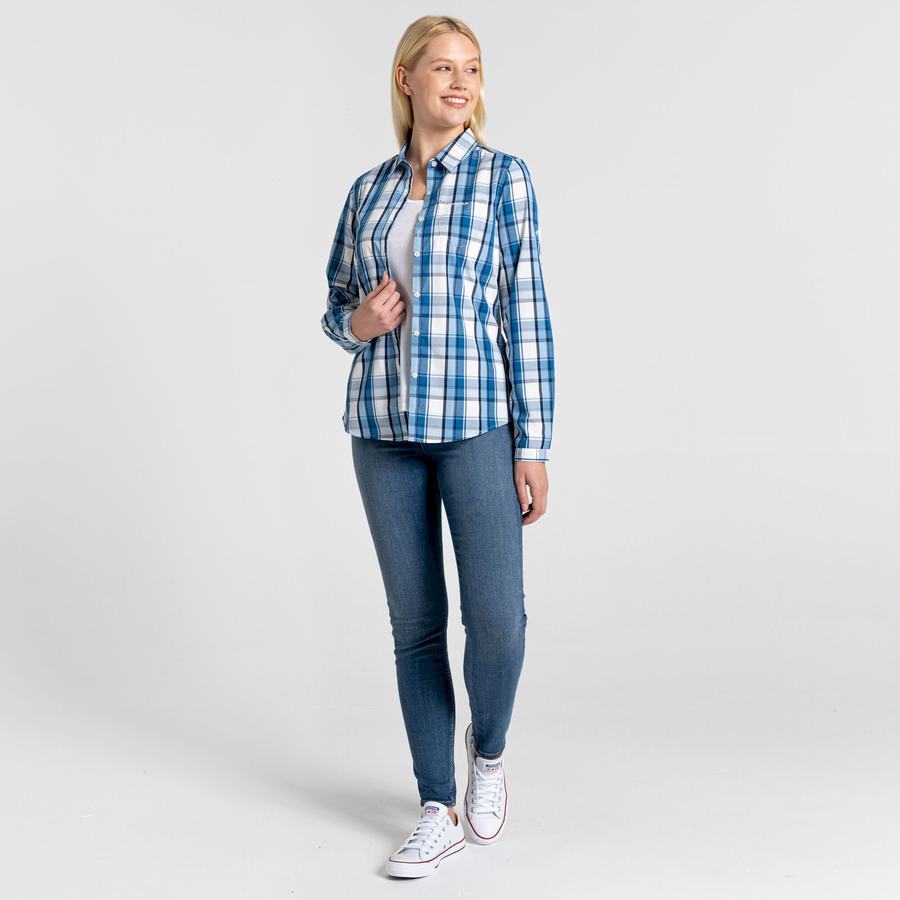 Blue Craghoppers Kiwi II Long Sleeved Women's Shirts | TVN5388UP