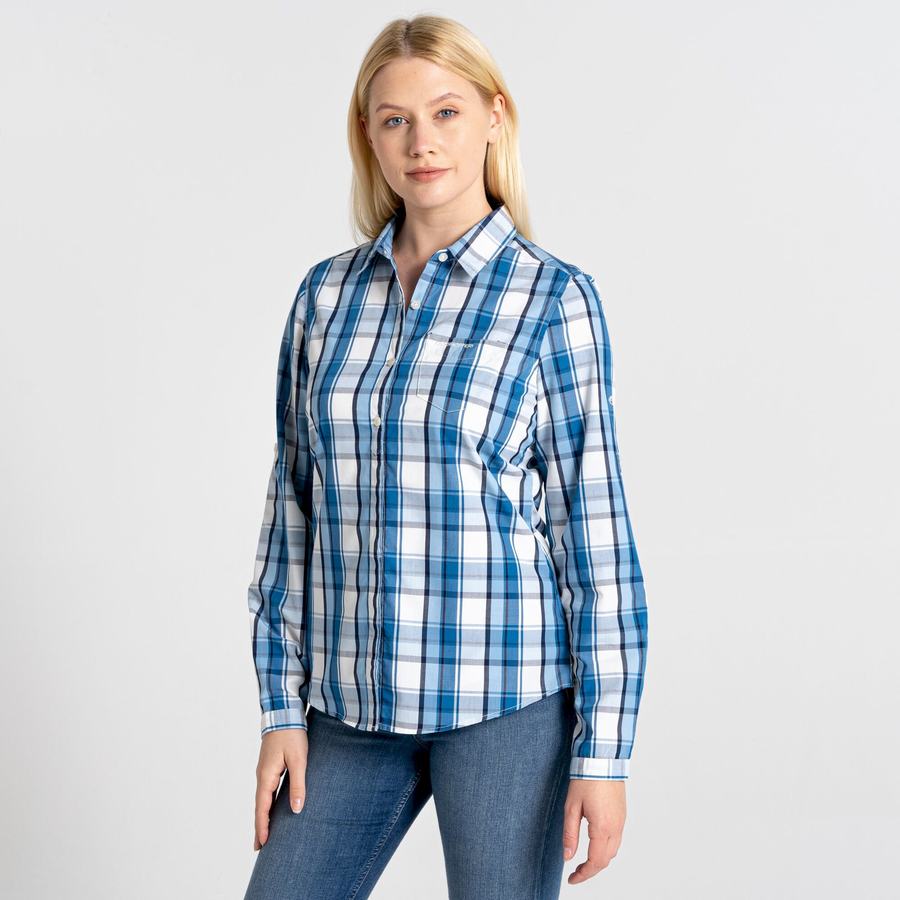 Blue Craghoppers Kiwi II Long Sleeved Women's Shirts | TVN5388UP