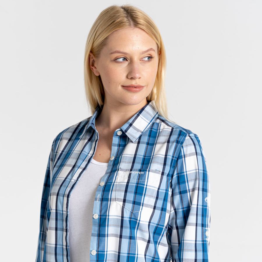 Blue Craghoppers Kiwi II Long Sleeved Women's Shirts | TVN5388UP