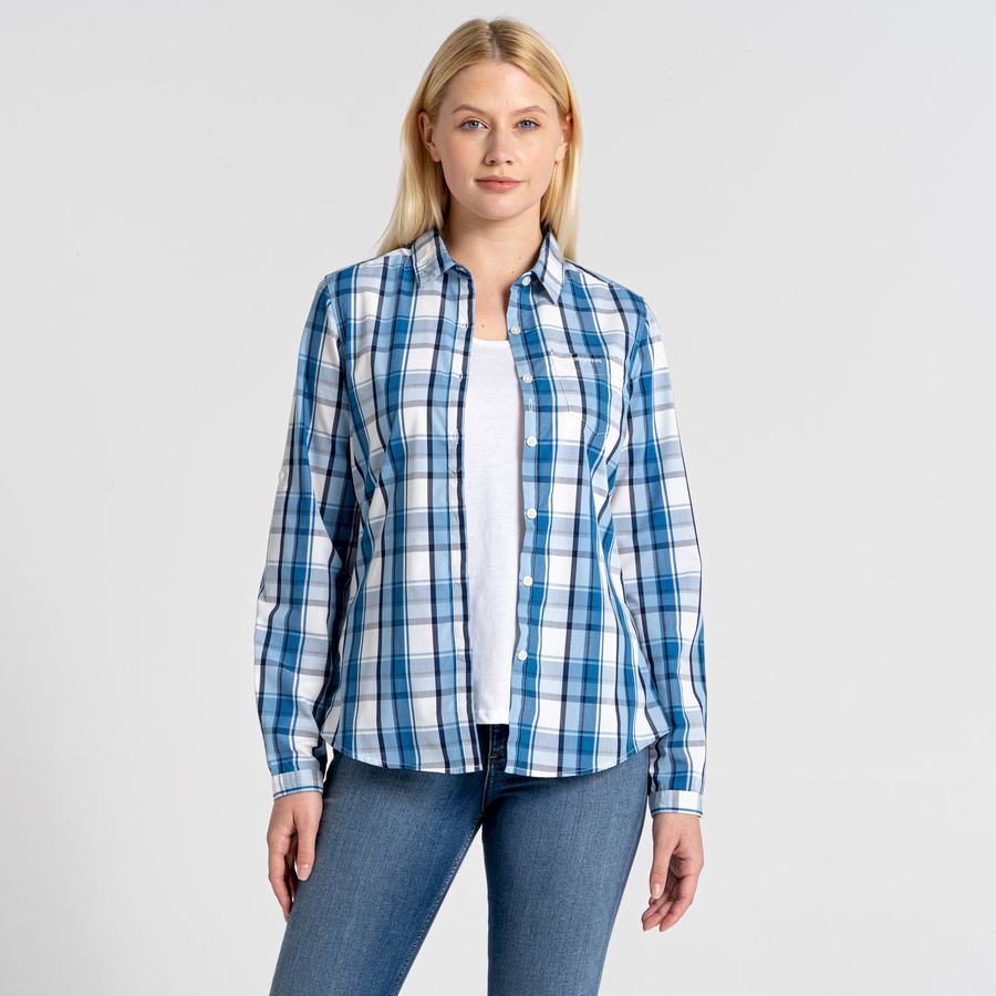 Blue Craghoppers Kiwi II Long Sleeved Women's Shirts | TVN5388UP