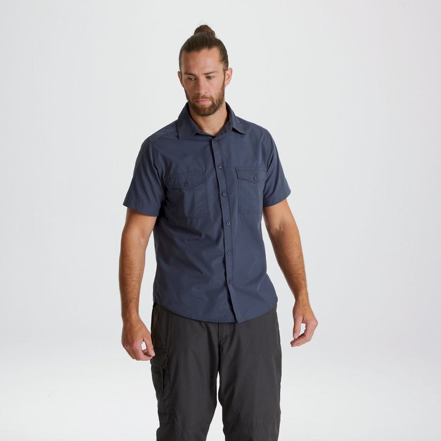 Blue Craghoppers Kiwi Short Sleeved Men's Shirts | YXP9672GG