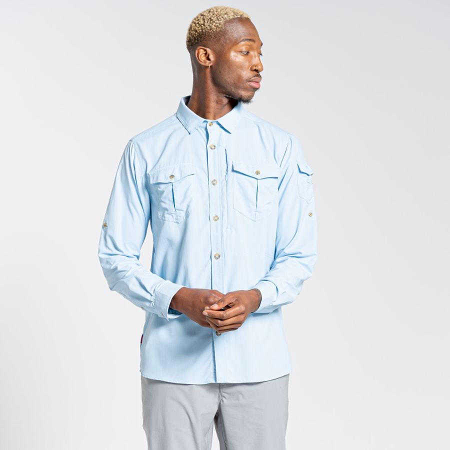 Blue Craghoppers NosiLife Adventure II Long Sleeved Men's Shirts | OMW975JR