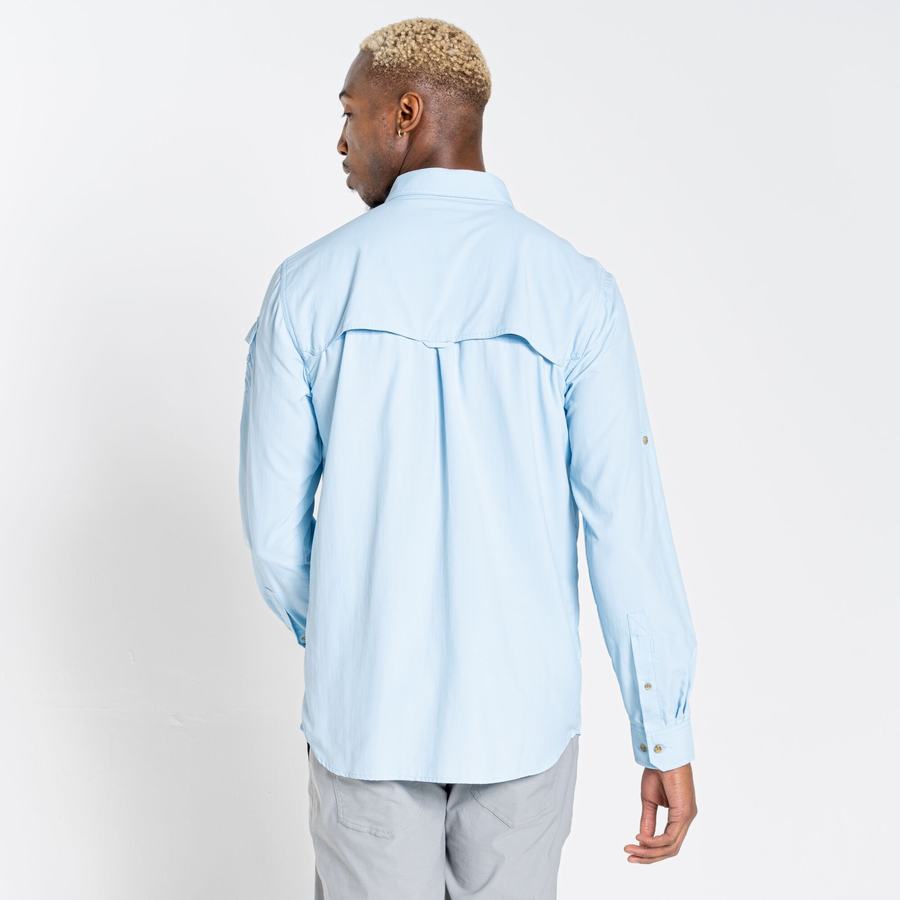 Blue Craghoppers NosiLife Adventure II Long Sleeved Men's Shirts | OMW975JR