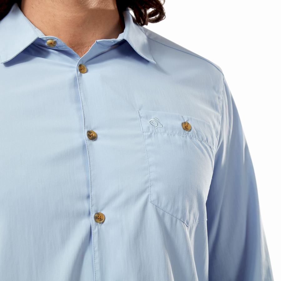 Blue Craghoppers NosiLife Nuoro Long Sleeved Men's Shirts | SQP320SM