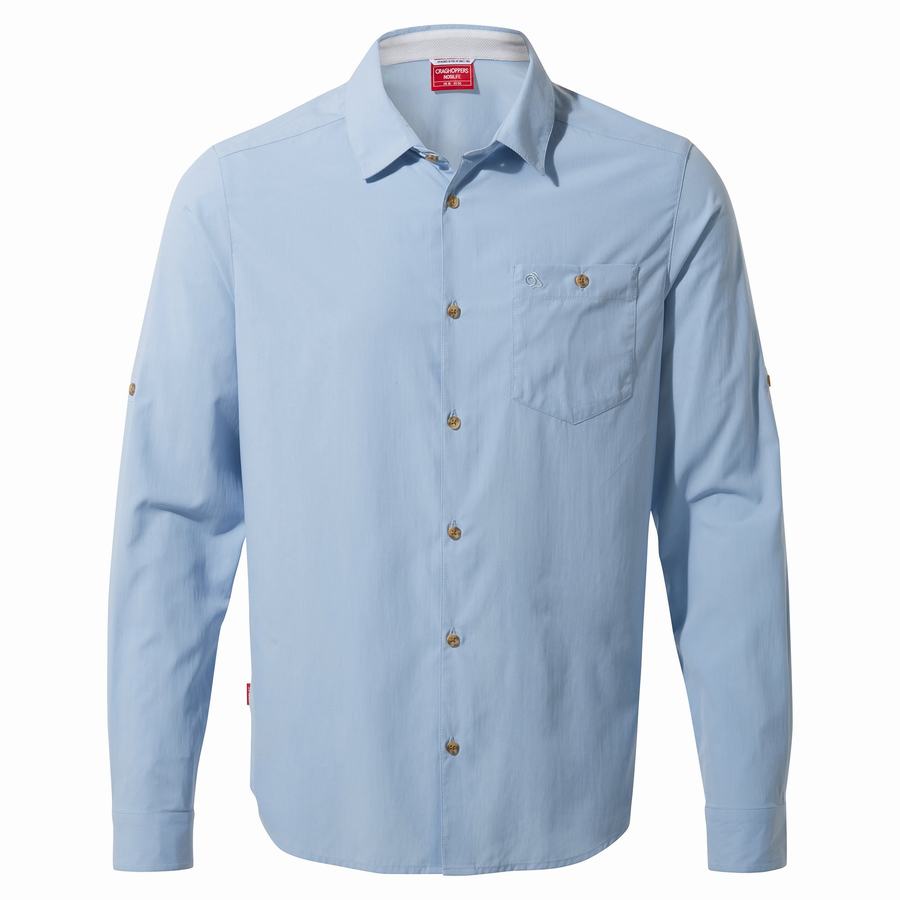 Blue Craghoppers NosiLife Nuoro Long Sleeved Men's Shirts | SQP320SM