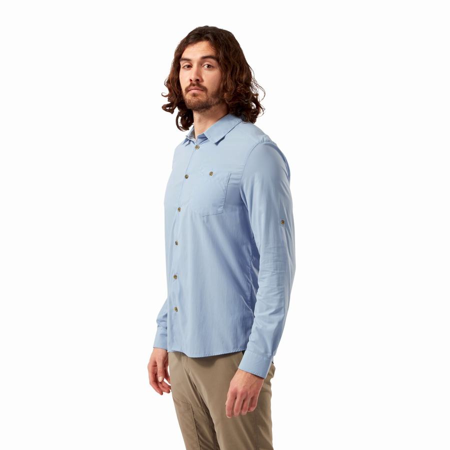 Blue Craghoppers NosiLife Nuoro Long Sleeved Men's Shirts | SQP320SM