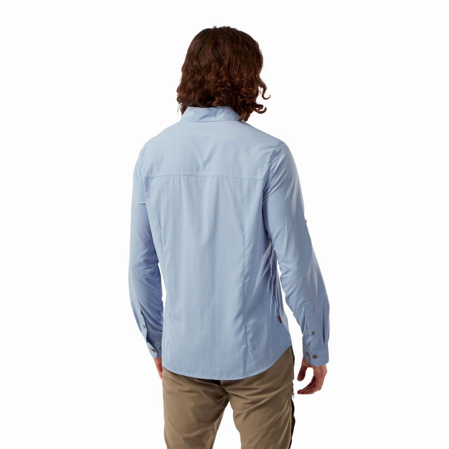 Blue Craghoppers NosiLife Nuoro Long Sleeved Men's Shirts | SQP320SM