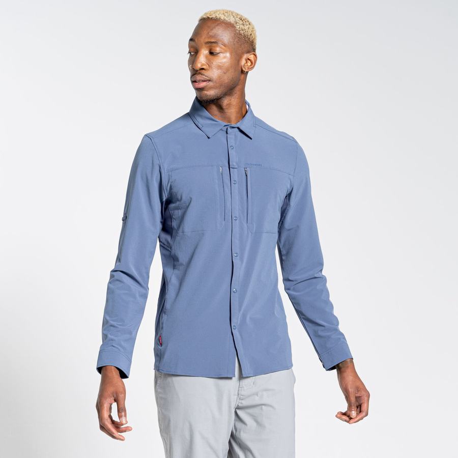 Blue Craghoppers NosiLife Pro IV Long Sleeved Men's Shirts | EST735PC