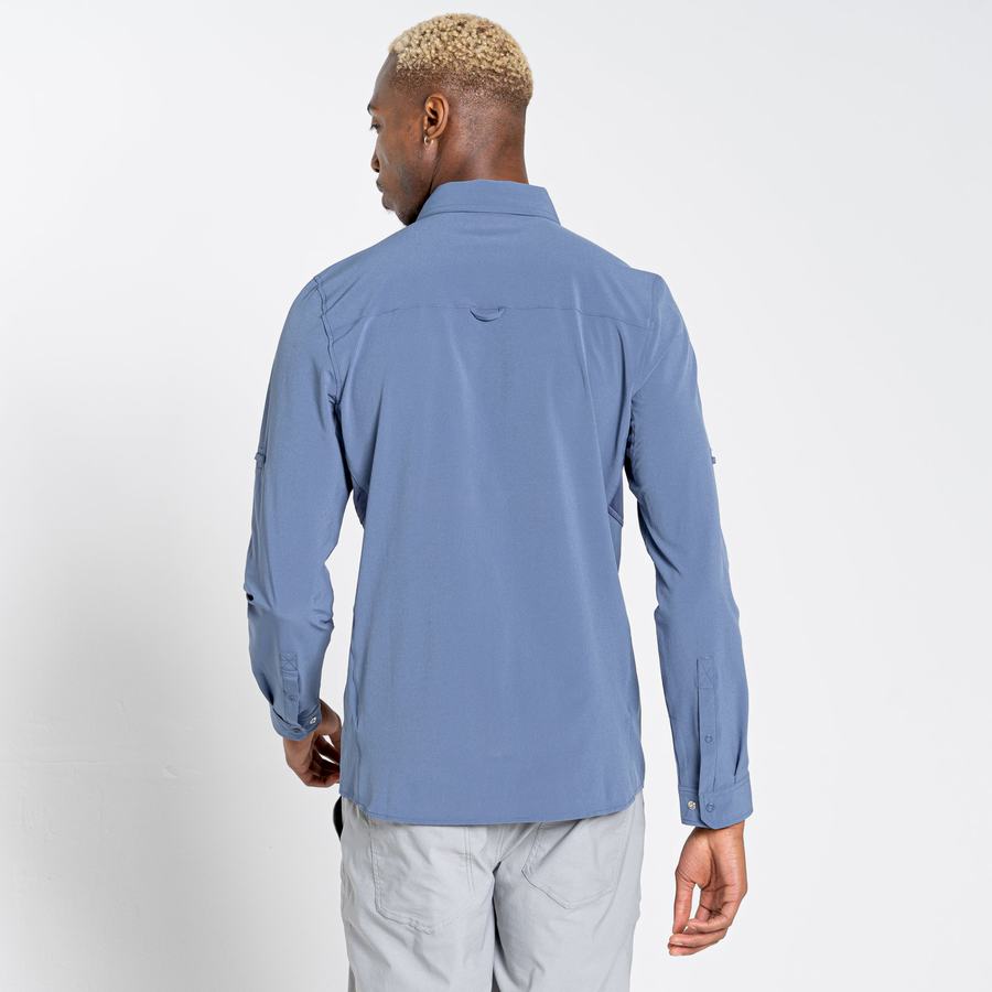 Blue Craghoppers NosiLife Pro IV Long Sleeved Men's Shirts | EST735PC