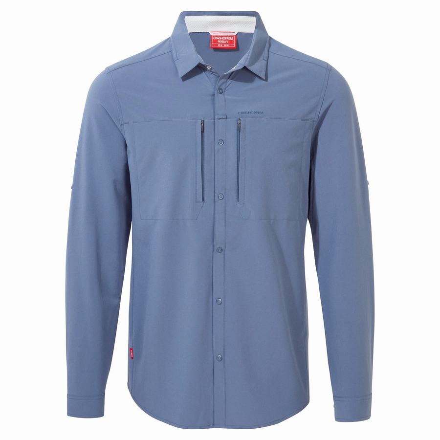 Blue Craghoppers NosiLife Pro IV Long Sleeved Men's Shirts | EST735PC