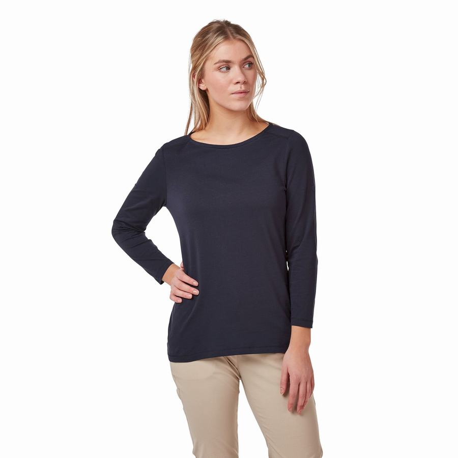 Blue Navy Craghoppers Blanca 3/4 Sleeved Top Women's T-Shirts | POS657ZQ