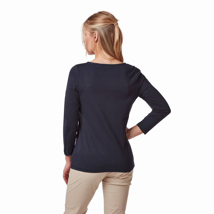 Blue Navy Craghoppers Blanca 3/4 Sleeved Top Women's T-Shirts | POS657ZQ