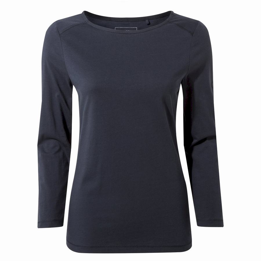 Blue Navy Craghoppers Blanca 3/4 Sleeved Top Women\'s T-Shirts | POS657ZQ