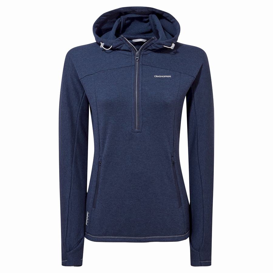 Blue Navy Craghoppers Dynamic Hooded Half Zip Women's T-Shirts | GMT1813EL