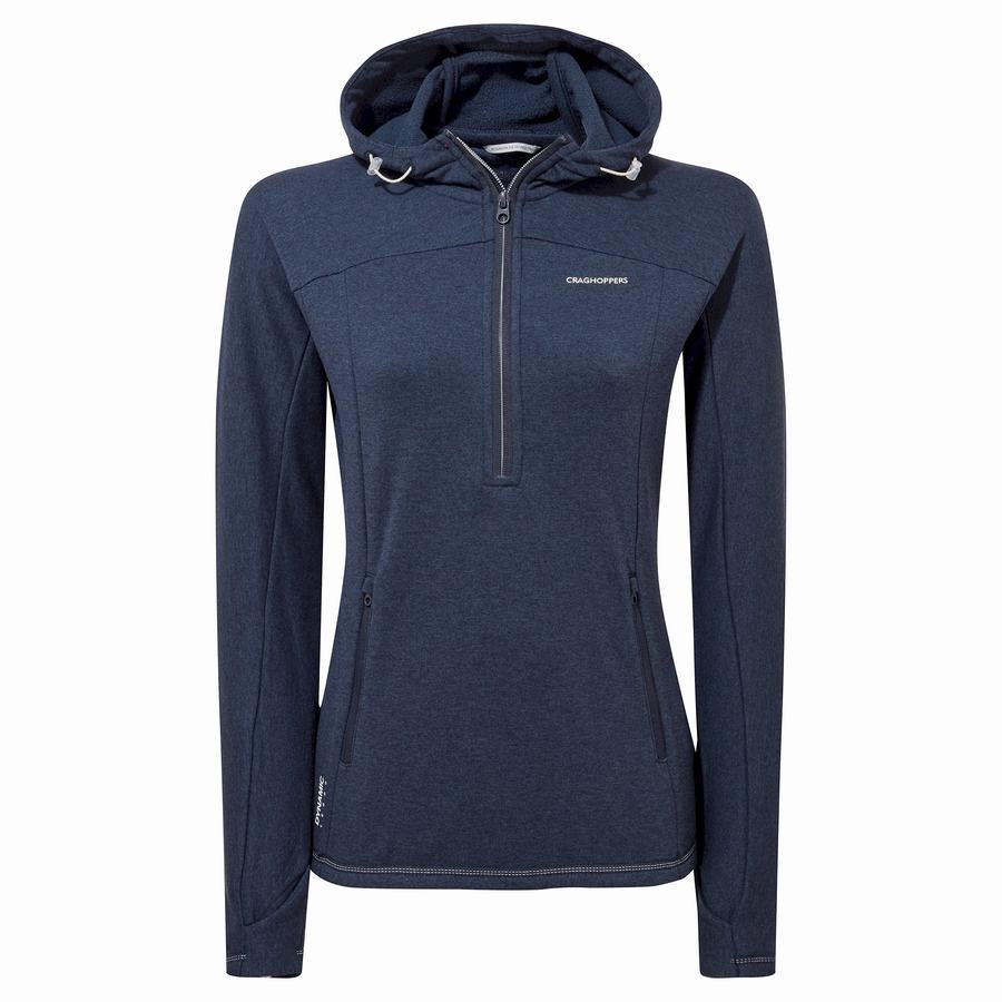 Blue Navy Craghoppers Dynamic Hooded Half Zip Women\'s T-Shirts | GMT1813EL