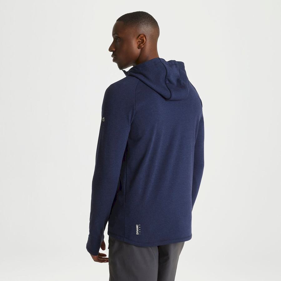 Blue Navy Craghoppers Dynamic Hooded Half Zip Men's T-Shirts | HML4883XQ