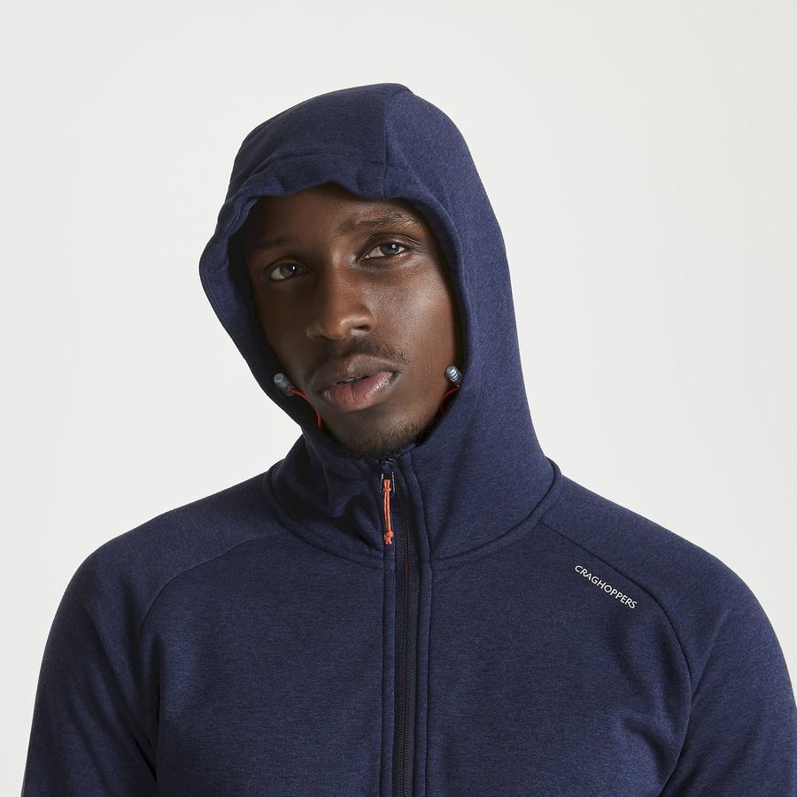 Blue Navy Craghoppers Dynamic Hooded Half Zip Men's T-Shirts | HML4883XQ