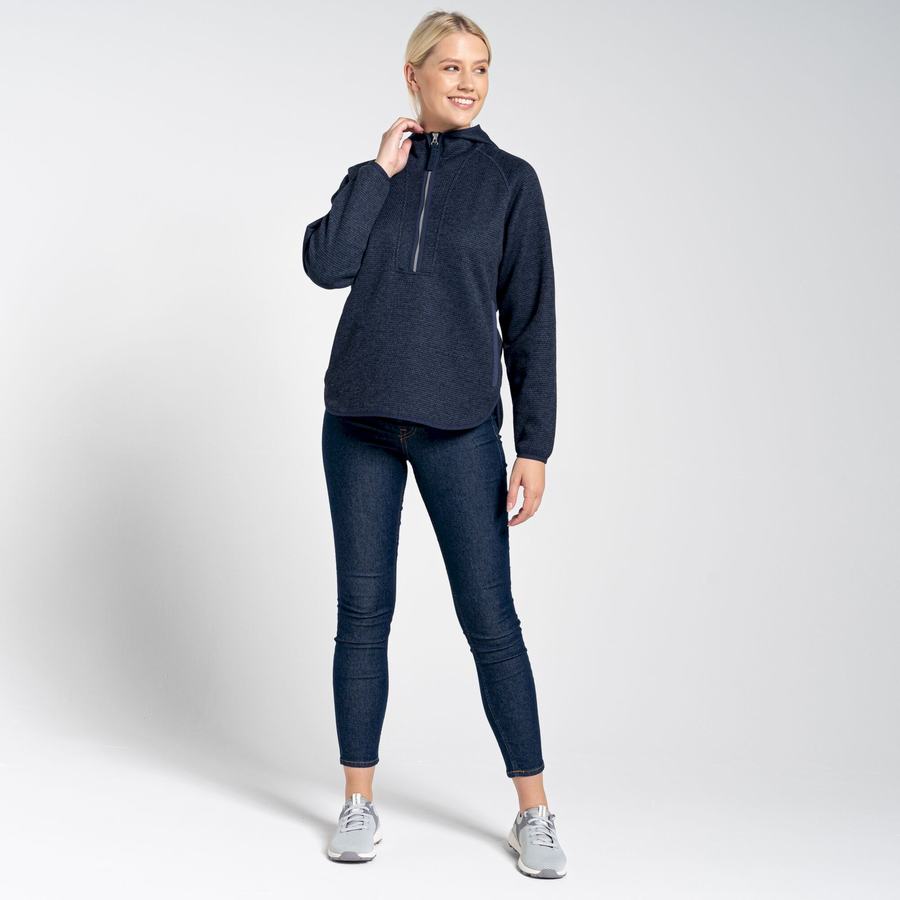 Blue Navy Craghoppers Elena Hooded Half Zip Women's Sweaters | GXE6639YE