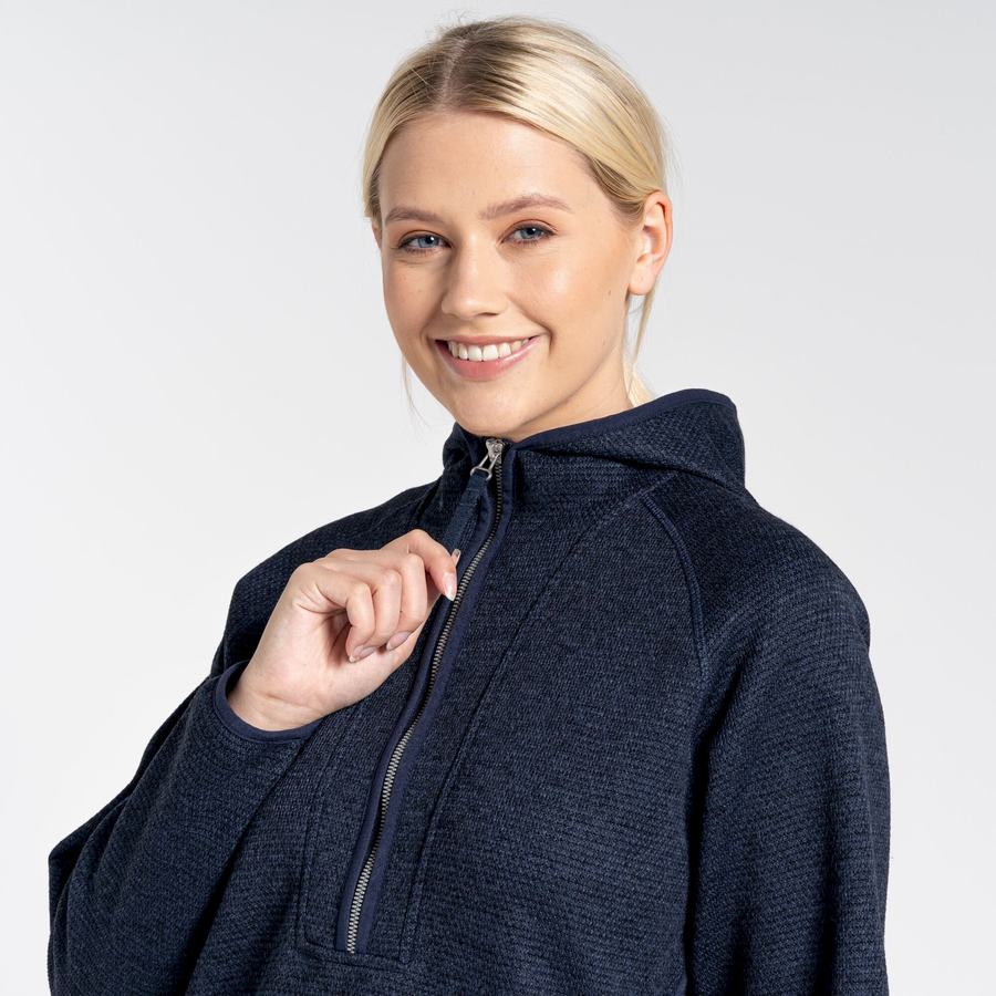 Blue Navy Craghoppers Elena Hooded Half Zip Women's Sweaters | GXE6639YE