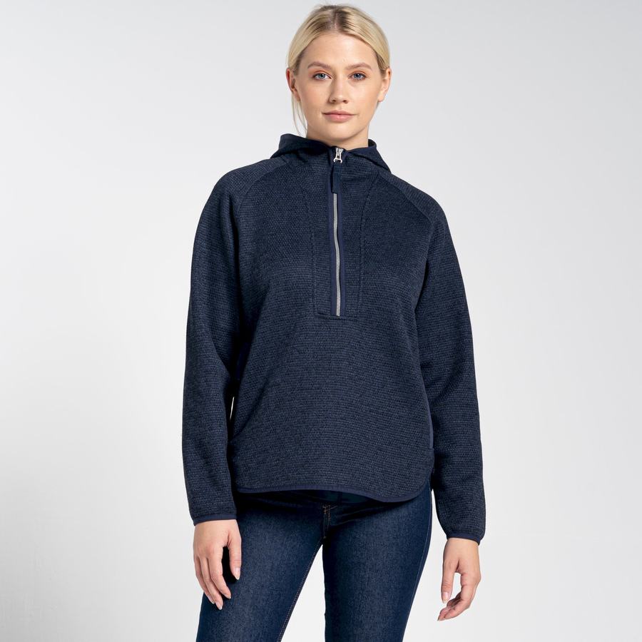 Blue Navy Craghoppers Elena Hooded Half Zip Women's Sweaters | GXE6639YE