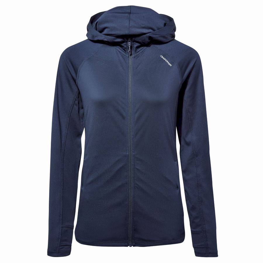 Blue Navy Craghoppers HeiQ Viroblock Hooded Women's T-Shirts | SQS296FR