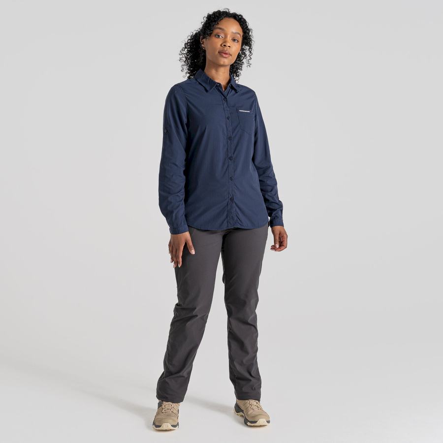 Blue Navy Craghoppers NosiLife Bardo Long Sleeved Women's Shirts | DHH4940FQ