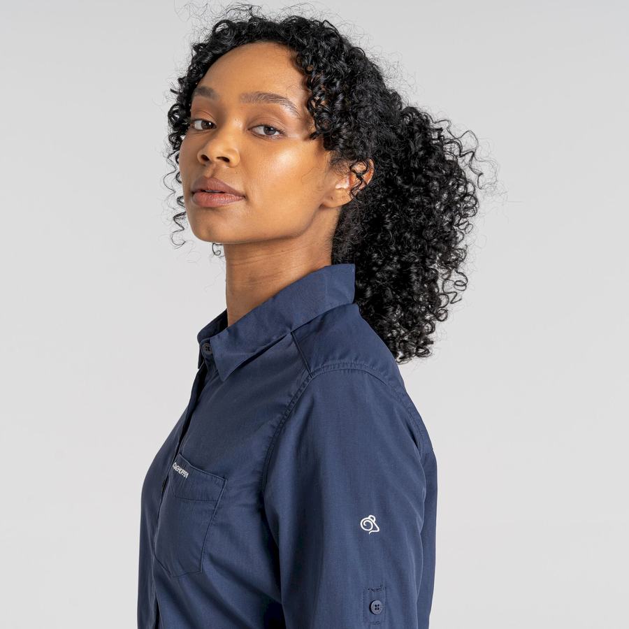 Blue Navy Craghoppers NosiLife Bardo Long Sleeved Women's Shirts | DHH4940FQ