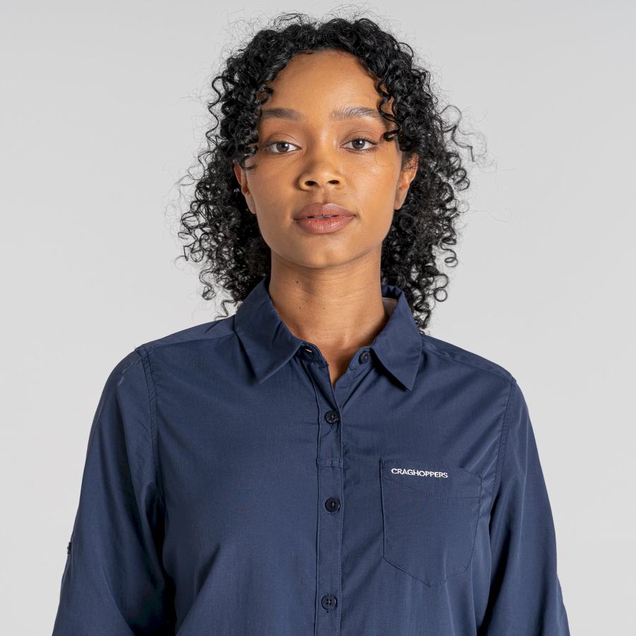 Blue Navy Craghoppers NosiLife Bardo Long Sleeved Women's Shirts | DHH4940FQ