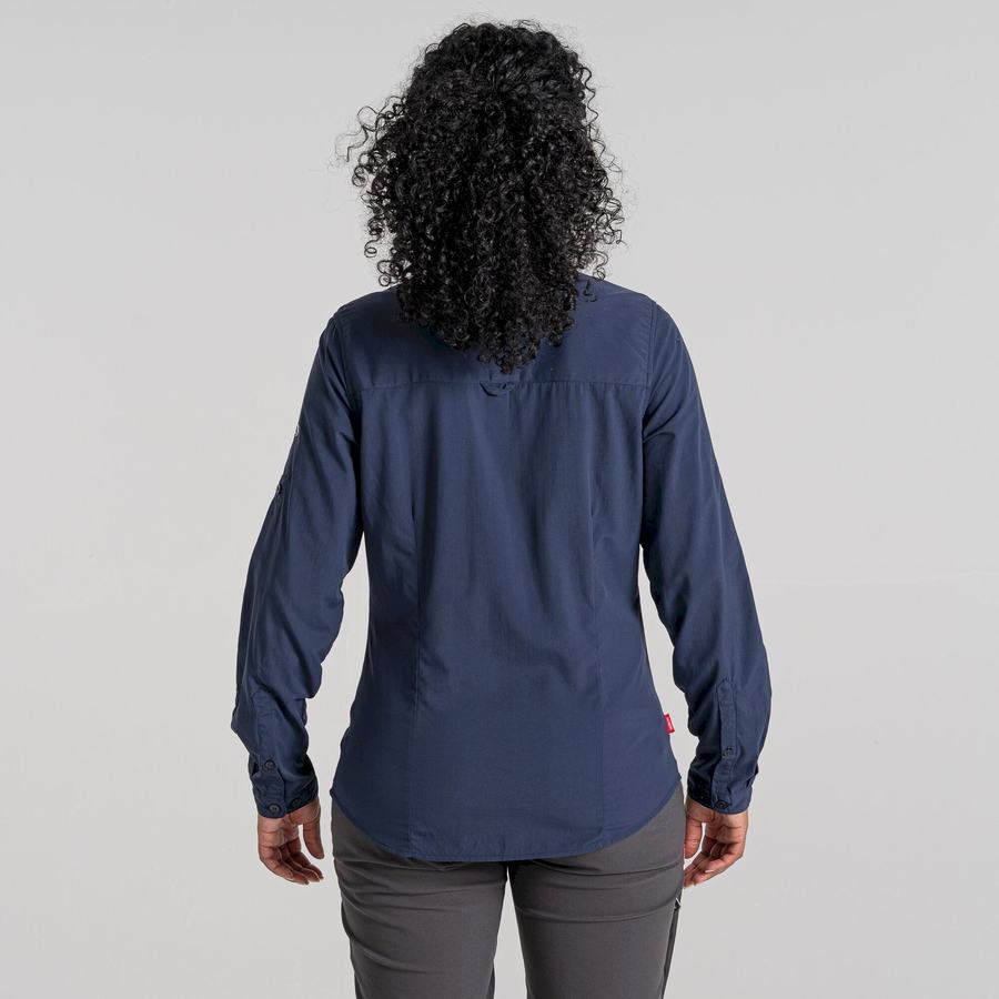 Blue Navy Craghoppers NosiLife Bardo Long Sleeved Women's Shirts | DHH4940FQ