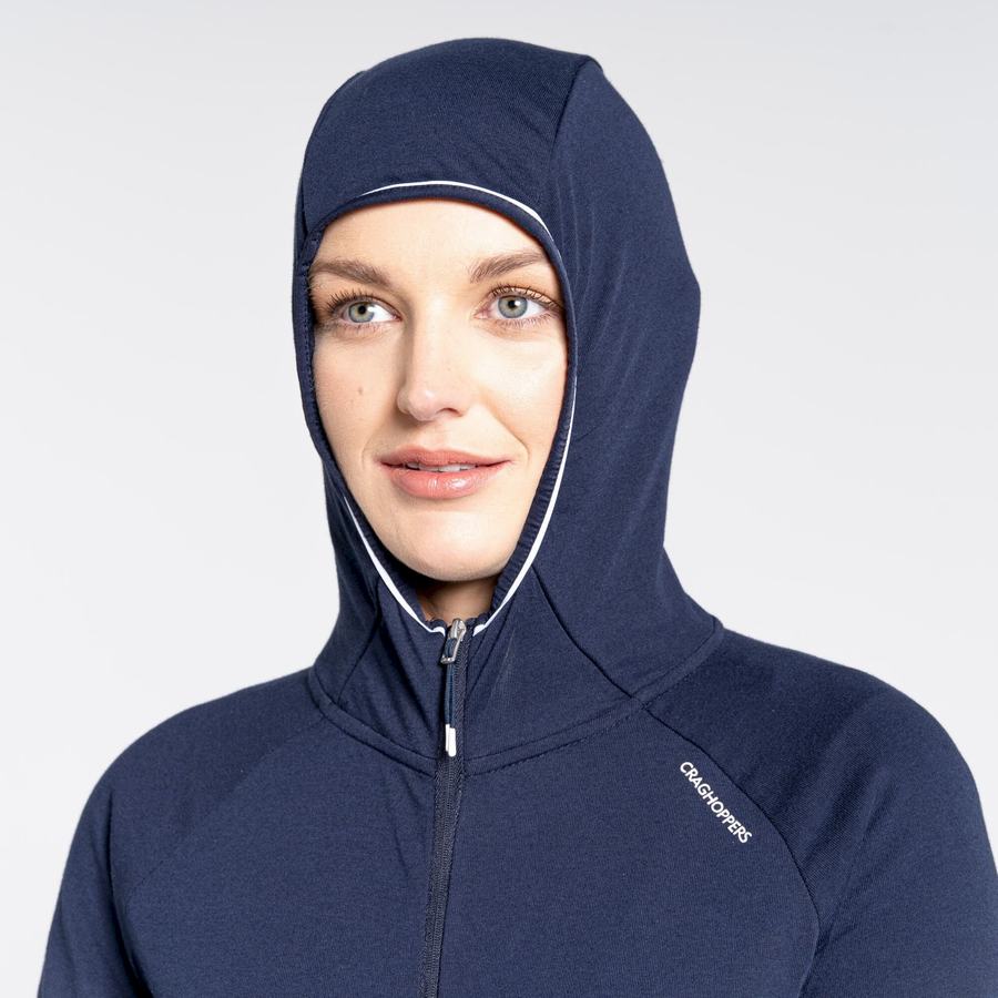 Blue Navy Craghoppers NosiLife Milanta Hooded Women's T-Shirts | NZN7988XV