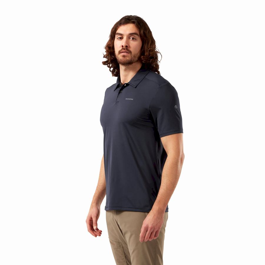 Blue Navy Craghoppers NosiLife Pro Short Sleeved Polo Men's T-Shirts | YOO378BH