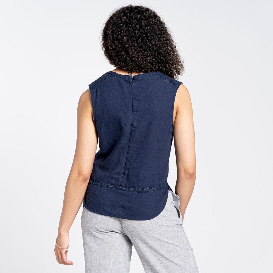 Blue Navy Craghoppers Nosibotanical Bonita Vest Women's T-Shirts | CXZ1313LO