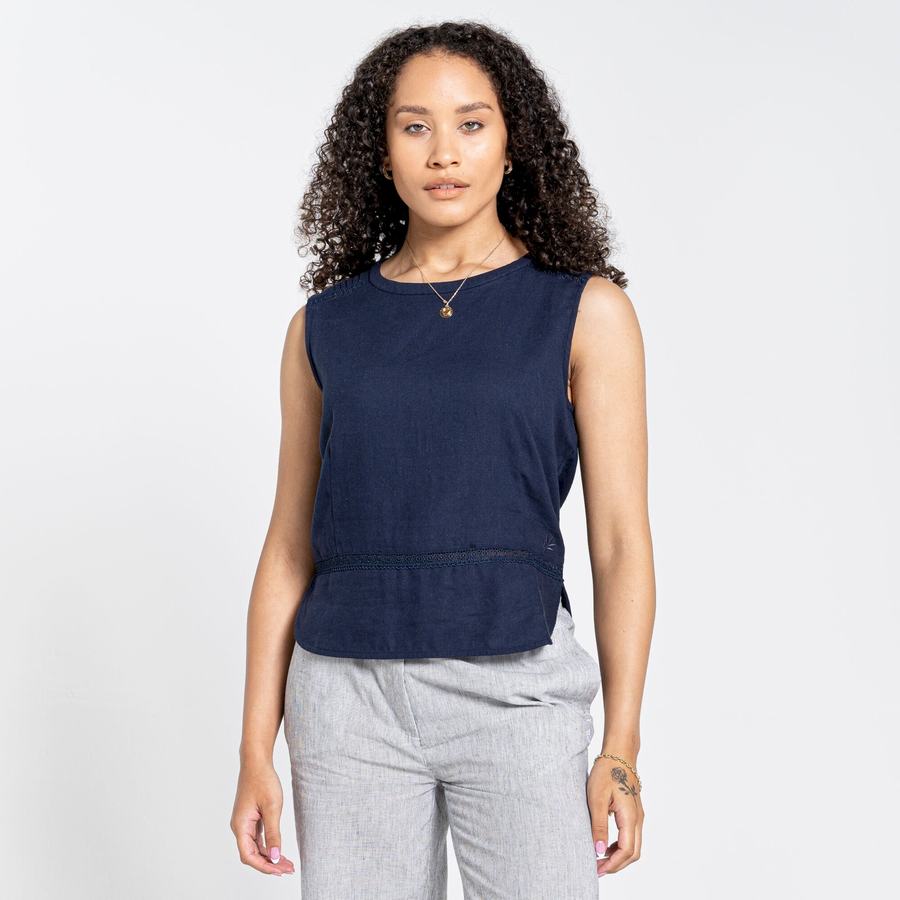 Blue Navy Craghoppers Nosibotanical Bonita Vest Women's T-Shirts | CXZ1313LO