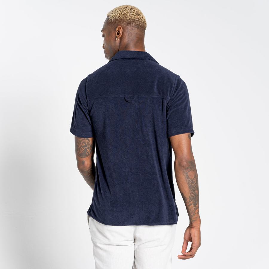 Blue Navy Craghoppers Nosibotanical Cholla Short Sleeved Men's Shirts | QWP789IQ