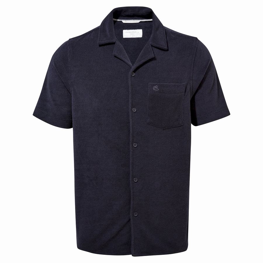 Blue Navy Craghoppers Nosibotanical Cholla Short Sleeved Men's Shirts | QWP789IQ