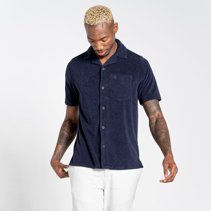 Blue Navy Craghoppers Nosibotanical Cholla Short Sleeved Men's Shirts | QWP789IQ