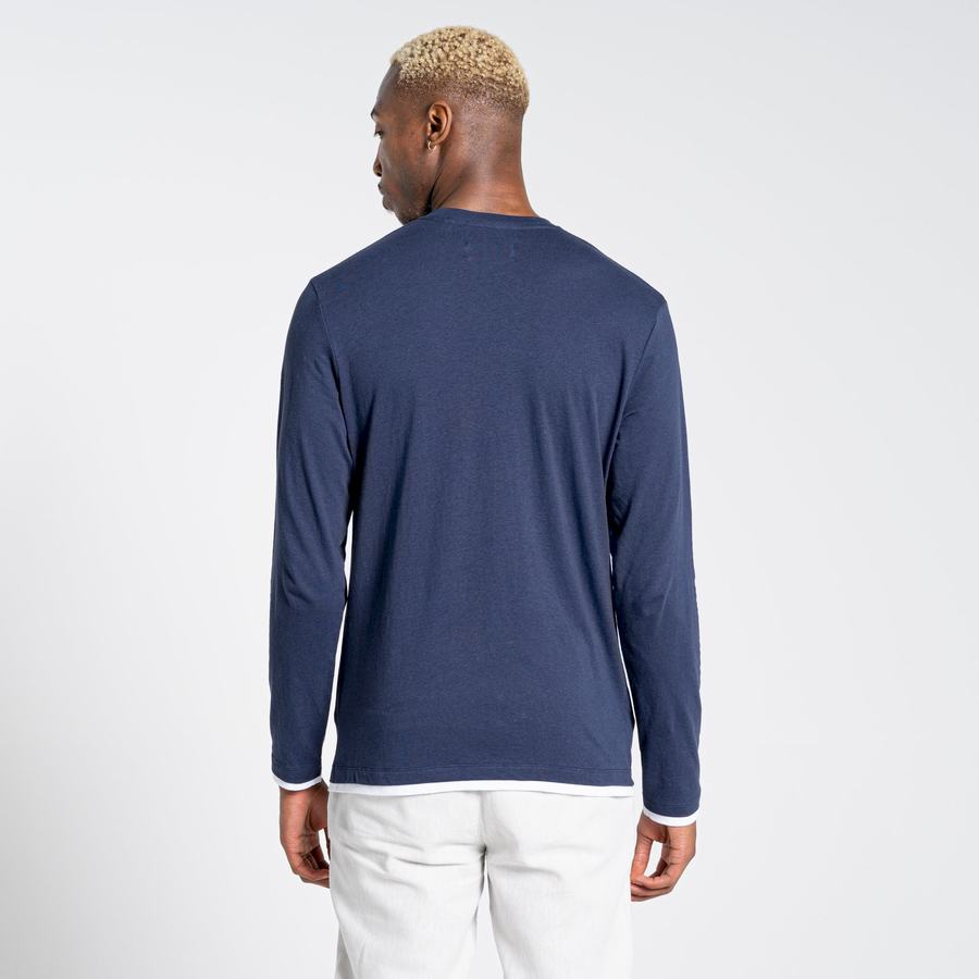 Blue Navy Craghoppers Nosibotanical Coulter Long Sleeved Men's T-Shirts | WMZ886DW