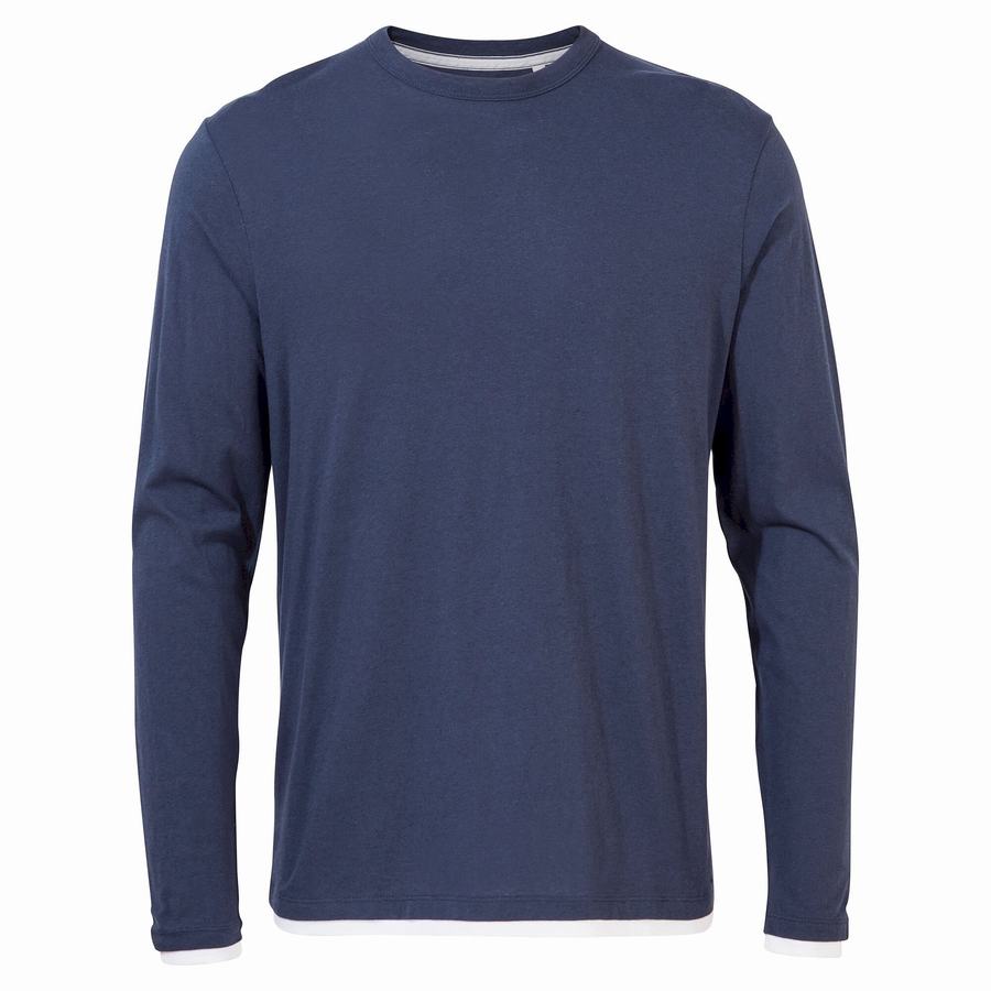 Blue Navy Craghoppers Nosibotanical Coulter Long Sleeved Men's T-Shirts | WMZ886DW