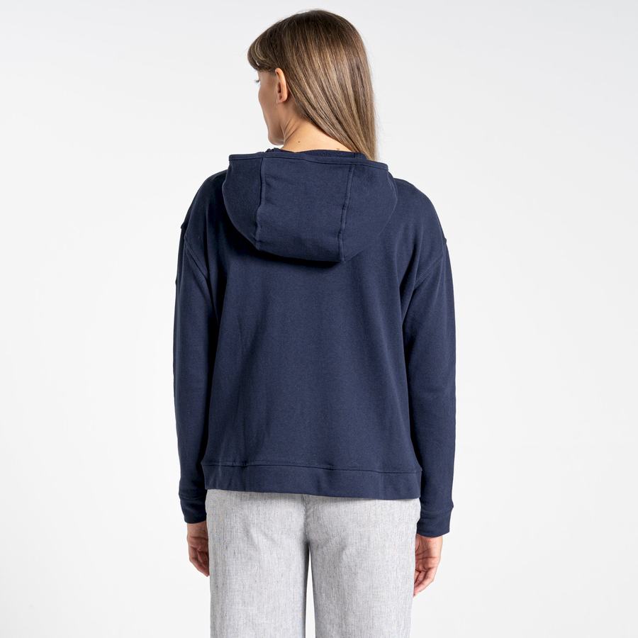 Blue Navy Craghoppers Nosibotanical Eden Hooded Women's T-Shirts | BZH4613NP