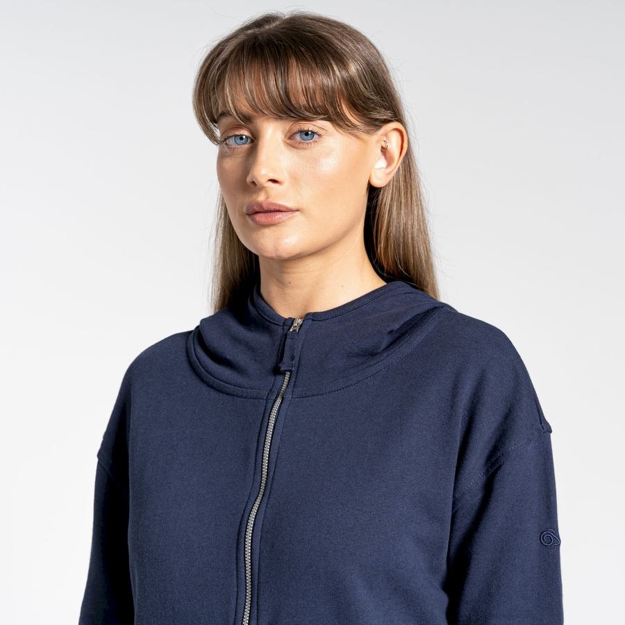 Blue Navy Craghoppers Nosibotanical Eden Hooded Women's T-Shirts | BZH4613NP