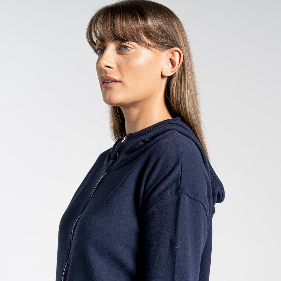 Blue Navy Craghoppers Nosibotanical Eden Hooded Women's T-Shirts | BZH4613NP